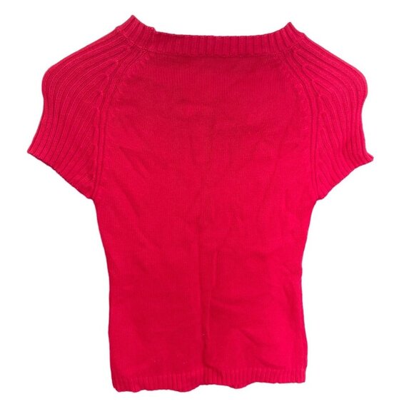 Wild and Free Red Baby Doll Cropped Fitted Short Sleeve Butterfly Sweater - Picture 2 of 9